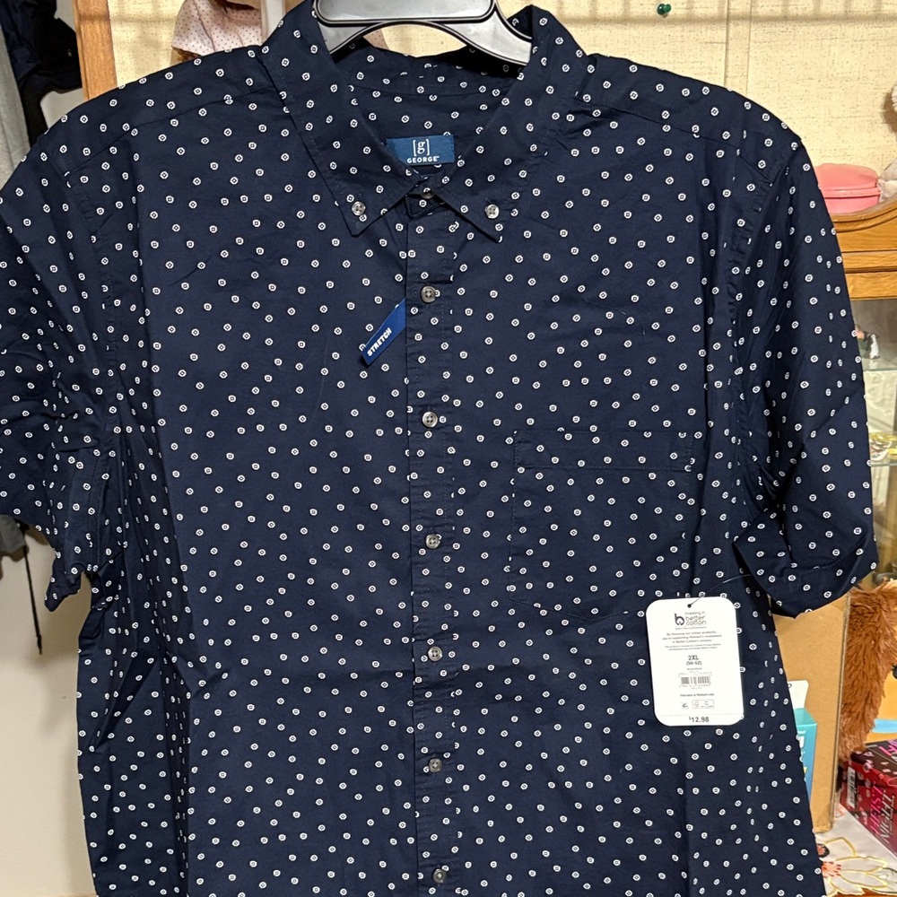 George Men's Dark Blue Polka Dot Shirt
